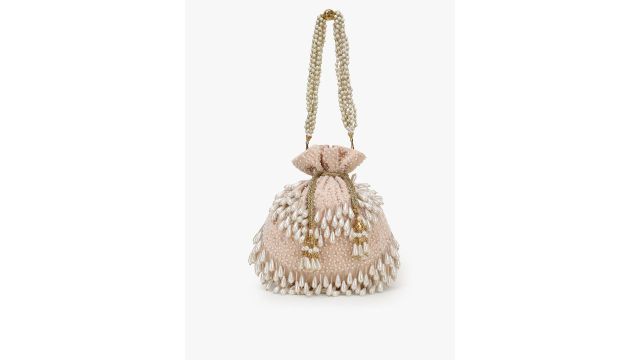 Anekaant Peach & White Velvet Potli