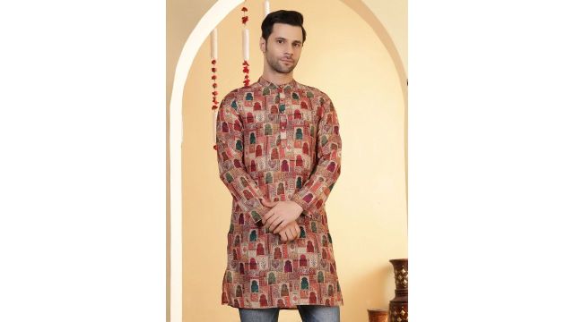 Anouk Men Mandarin Collar Ethnic Motifs Printed Kurta (Multicolour)