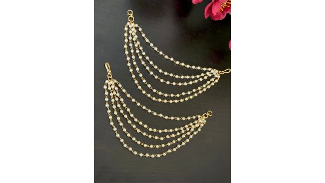 Anouk Pearl‑Studded Classic 5‑Line Ear Chain Ear Cuff