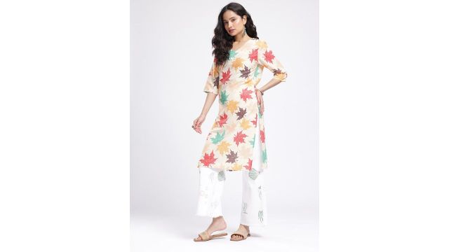 Anouk Rustic V-Neck Tropical Printed Straight Kurta