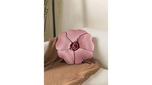 Aura Pink Cotton Rose‑Shape Decorative Plushie Cushion