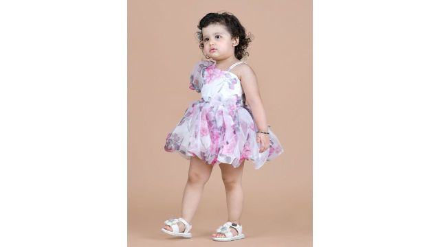 BAESD Floral Print One Shoulder Puff Sleeve Balloon Dress