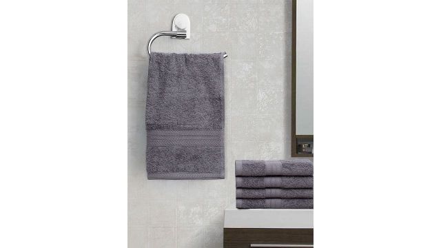 BOMBAY DYEING Unisex Set Of 5 Grey Solid Tulip 450 GSM Hand Towels