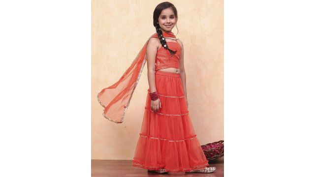 Biba Girls Embellished Ready to Wear Lehenga & Blouse With Dupatta