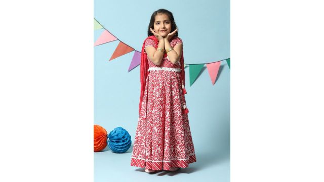Biba Girls Printed Lehenga & Blouse With Dupatta