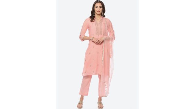 Biba Women Plus Size Embroidered V Neck Straight Kurta