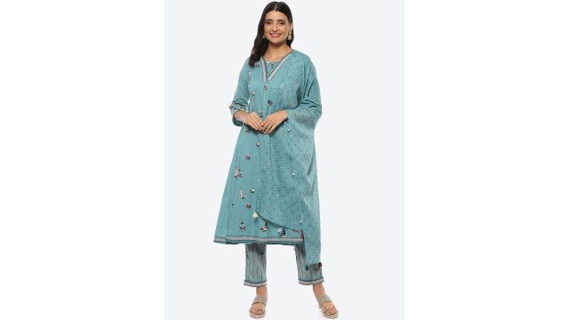 Biba Women Plus Size Floral Embroidered Thread Work Kurta