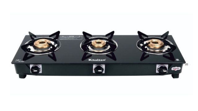 Black Glass 3‑Burner LPG Gas Stove, Manual