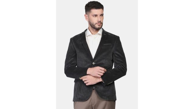 Blackberrys Men Olive-Coloured Solid Single-Breasted Slim-Fit Blazers