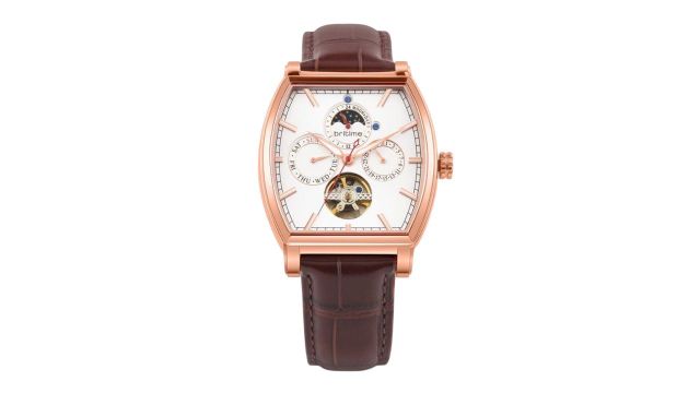 Britime Men Skeleton Dial & Leather Textured Straps Analogue Automatic Watch 985-L30308