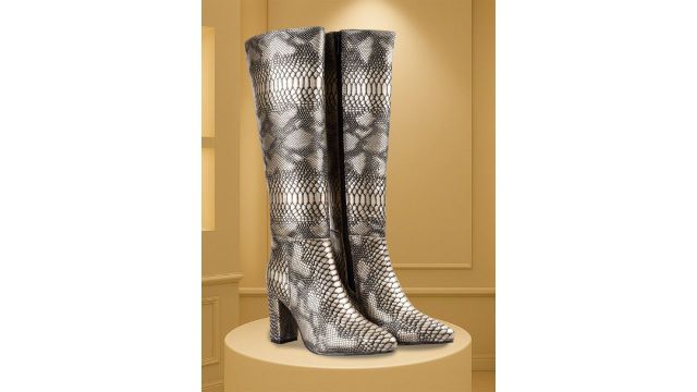 Bxxy Women Printed High‑Top Block Boots (Grey)