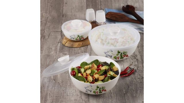 CELLO Opalware Royale Mixing Bowls with Lids - 3 Units