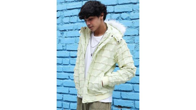 Campus Sutra Self Design Hooded Faux Fur Trim Puffer Jacket