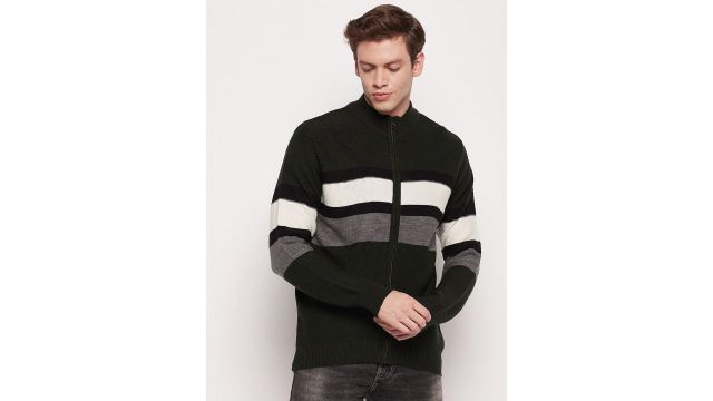 Cantabil Men Colourblocked Wool Cardigan