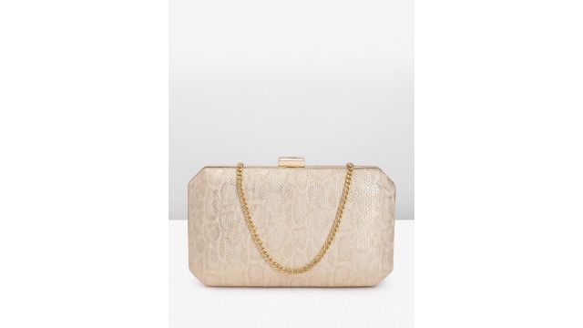 Caprese Merle Medium Box Clutch (Beige/Gold Cheetah)