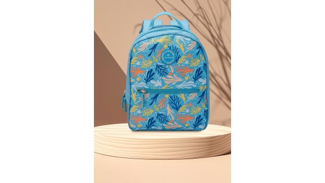 Caprese Xenia Tropical Printed Backpack (Blue Multi, Nylon)