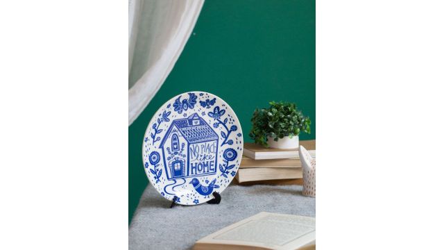 Chumbak Quietly Quaint Bone China Floral Glossy Hanging Hall Wall Plates-7.5In