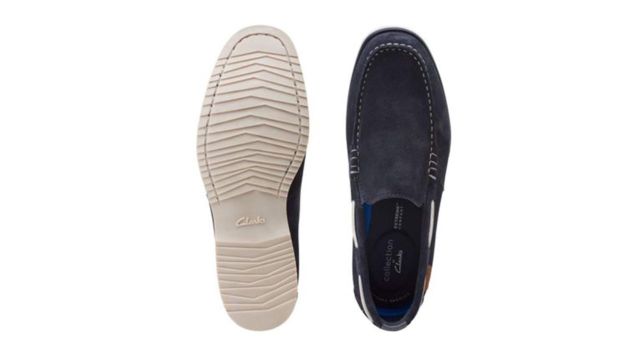 Clarks Men Navy Blue Perforations Suede Loafers