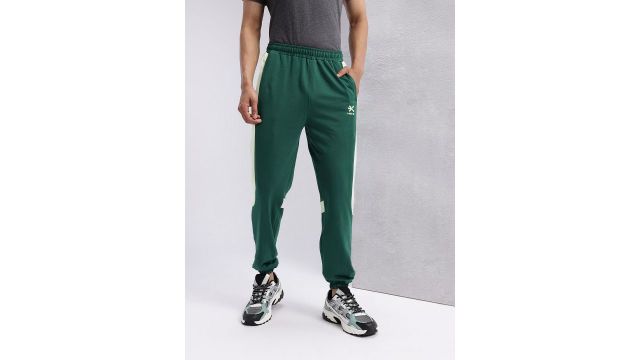 Colorblocked Mid‑Rise Lifestyle Joggers (Green/Off‑White)
