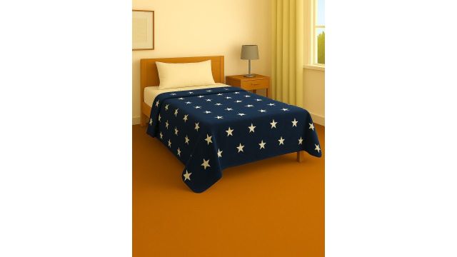 Cortina Navy Blue & White Abstract AC Room 250 GSM Single Bed Blanket