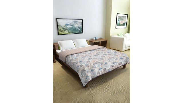 Cortina White & Blue Ethnic Motifs Microfiber AC Room Reversible Double Bed Dohar