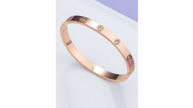 Designs & You Rose‑Gold American Diamond Kada (Stainless Steel)