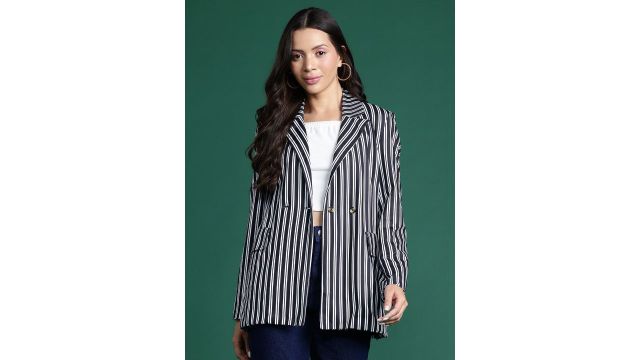 DressBerry Bizwear Double‑Breasted Striped Blazer (Black)