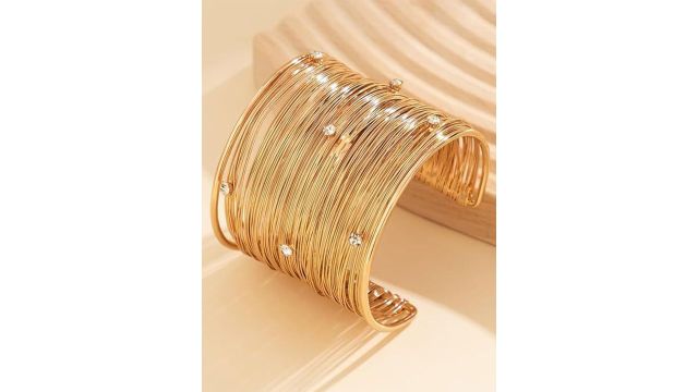 DressBerry Women American Diamond Antique Gold-Plated Cuff Bracelet