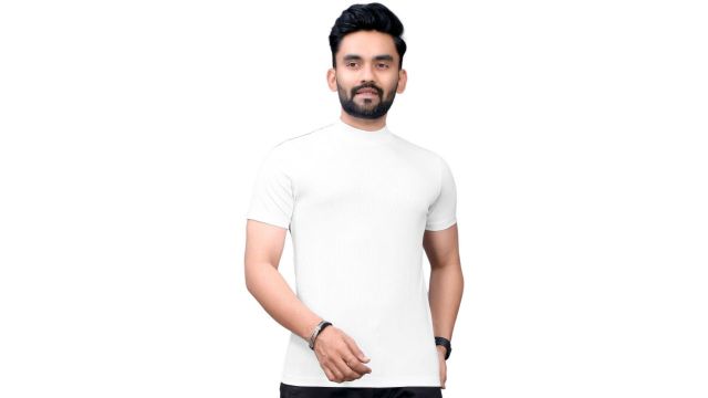 FABRIPPLE Men Solid High Neck T-shirt