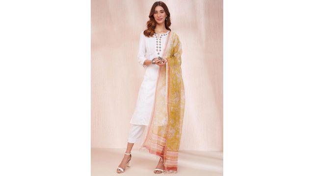 FabIndia Cotton Silk Hand Block Printed Dupatta