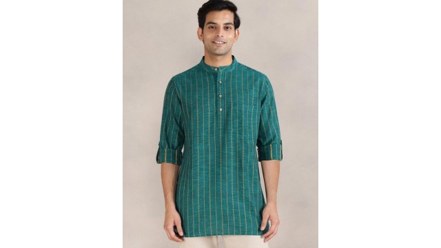FabindiaMen Cotton Dobby Thread Work Kurta