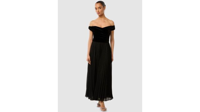 Forever New Women Off-Shoulder Velvet Fit and Flare Maxi Dress