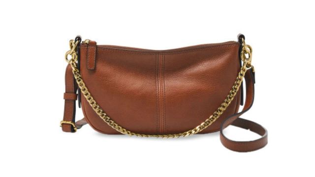 Fossil Brown Leather Half Moon Sling Bag