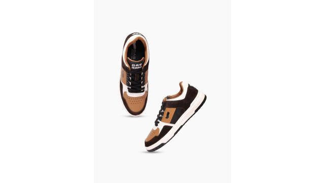 GAS Men Colourblocked Leather Sneakers with Laser Cuts