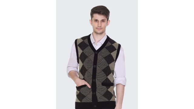 GODFREY Geometric Printed Woollen Cardigan