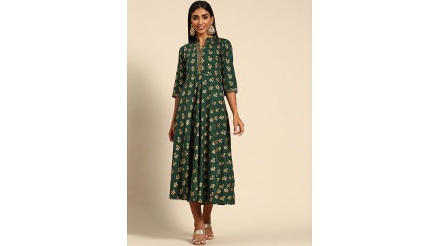 Gerua By Libas Green Floral Print Maxi Dress