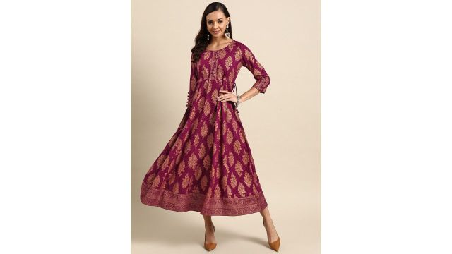 Gerua By Libas Purple Ethnic Motifs Midi Dress