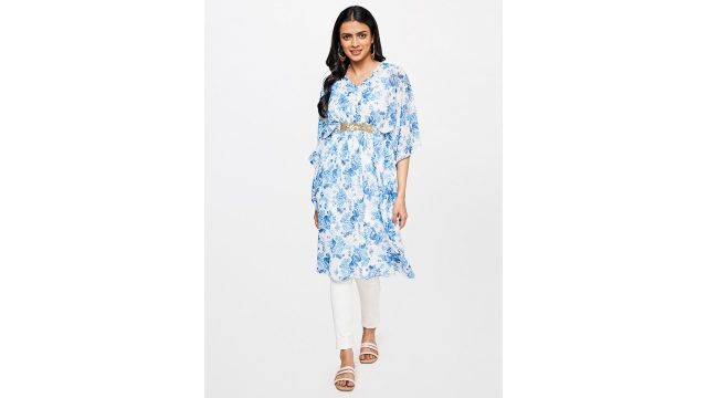 Global Desi Floral Printed Kaftan Kurta