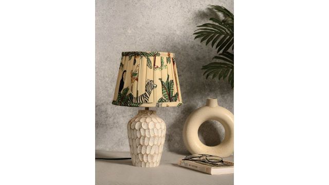 Green Girgit White Printed Wood Triangle Table Lamp