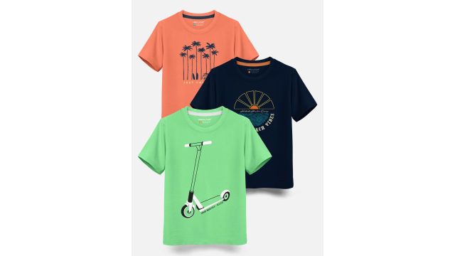 HELLCAT Boys Pack of 3 Printed Cotton T‑shirts