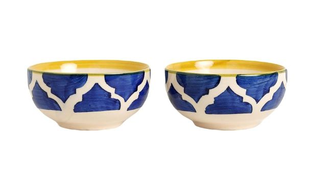 Hand‑Painted Ceramic Geometric Cereal Bowls (Set of 2, 180 ml)