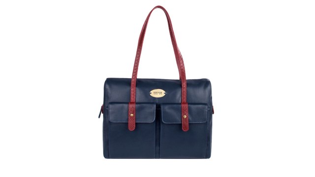 HidesignWomen Navy Blue Solid Leather Laptop Bag