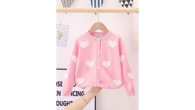 INCLUD Girls Graphic Cardigan (Pink/White)