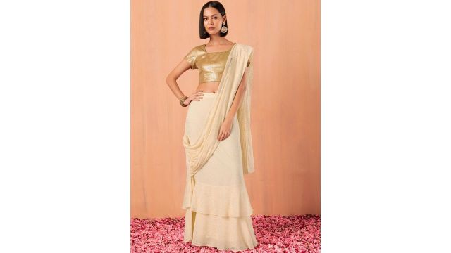 INDYA Foil Printed Ready To Wear Sarees