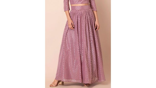 INDYA Women Pink & Gold-Coloured Printed Maxi Skirt