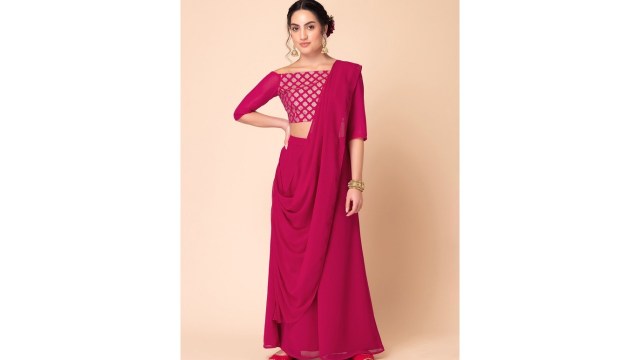 INDYAWomen Flared Palazzos With Attached Dupatta