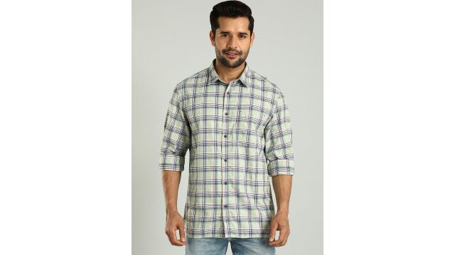 Indian Terrain Classic Slim Fit Opaque Checked Cotton Casual Shirt