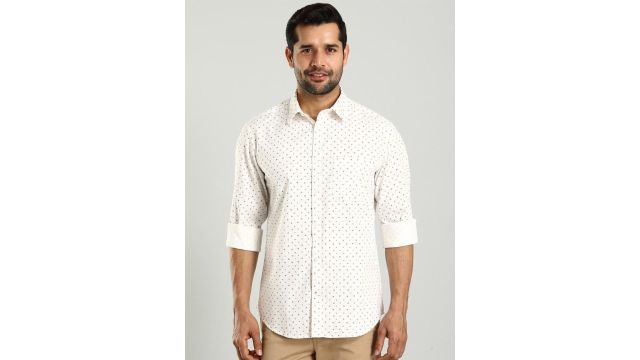 Indian Terrain Spread Collar Classic Slim Fit Micro Ditsy Printed Cotton Casual Shirt