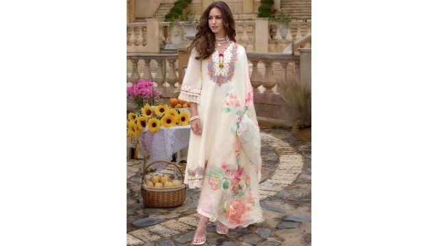 Indo Era Floral Embroidered Kurta With Trousers & Dupatta