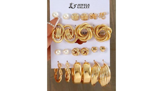 Jewels Galaxy Set Of 11 Gold-Plated Beaded Contemporary Studs Earrings